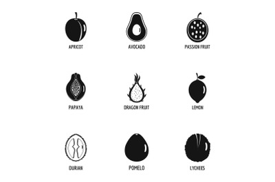 Fruit tree icons set, simple style