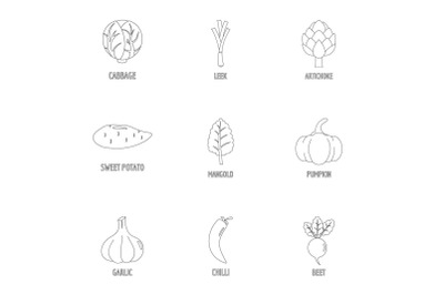 Vegetarianism icons set, outline style