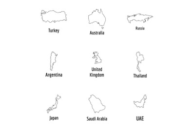 Planet icons set, outline style