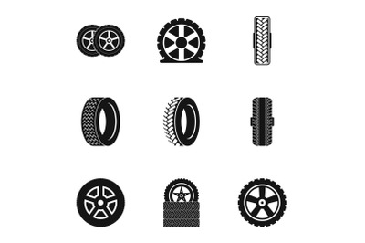 Car wheel icons set, simple style