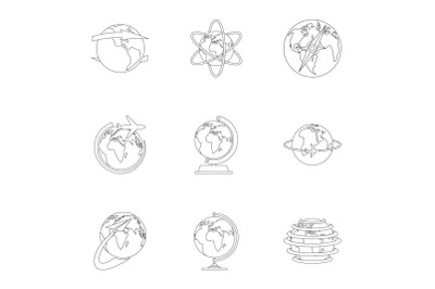 Home world icons set, outline style