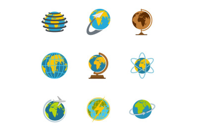 Earth icons set, flat style