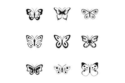 Beautiful butterfly icons set, simple style
