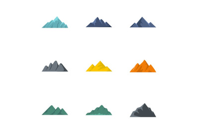 Volcanic eruption icons set, flat style