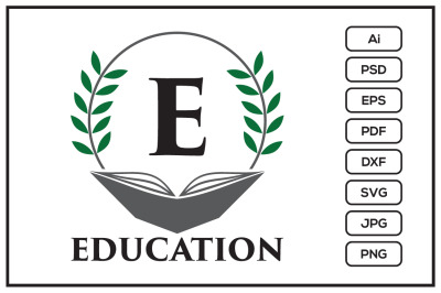 Education logo with book and leaf design illustration