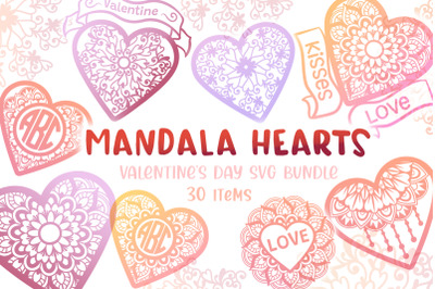 Mandala Hearts Valentine&#039;s Day Bundle - 30 SVG cut files