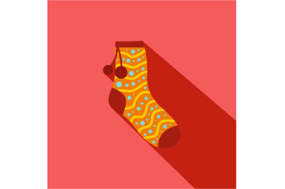 Sock with pompon icon, flat style