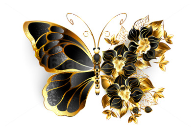 Gold Flower Butterfly with Black Orchid