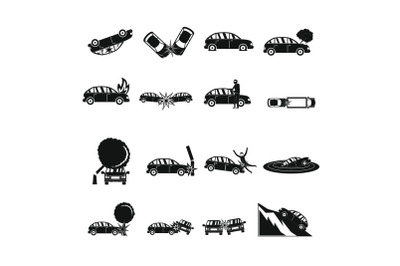 Accident car crash case icons set, simple style