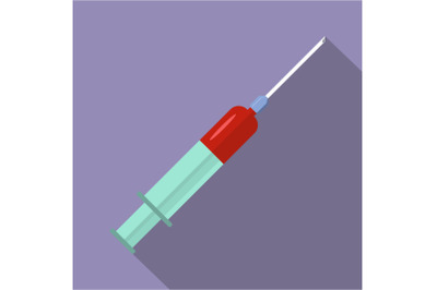 Plastic syringe icon, flat style