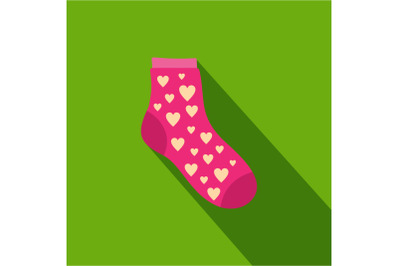Sock with heart icon, flat style