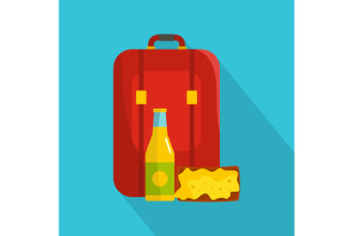 Lunch in backpack icon, flat style