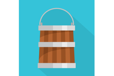 Wooden bucket icon, flat style