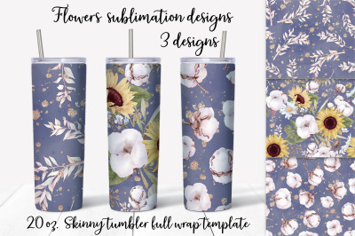 Sunflowers sublimation design. Skinny tumbler wrap design.