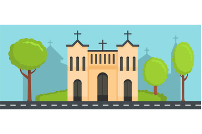 Church with cross banner, flat style