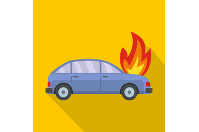 Burning car icon, flat style