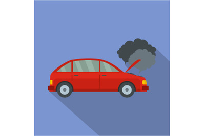 Car in smoke icon, flat style