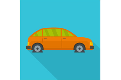 Car in water icon, flat style