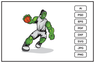 Female hulk playing basketball design illustration