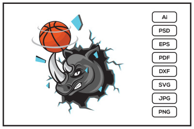 Rhino basketball with broken wall design illustration