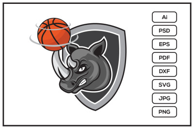 Rhino basketball with shield design illustration