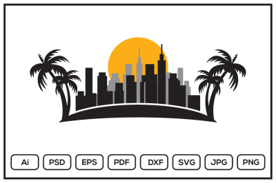 Miami skyline logo design illustration