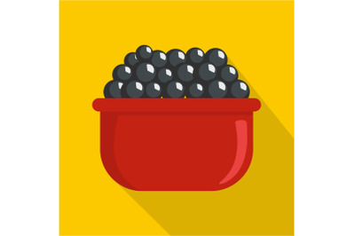 Black caviar icon, flat style