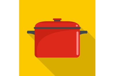Soup saucepan icon, flat style