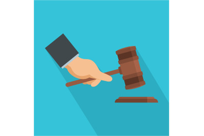 Gavel in hand icon, flat style
