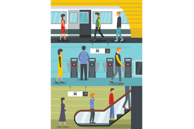 Subway station banner concept set, flat style