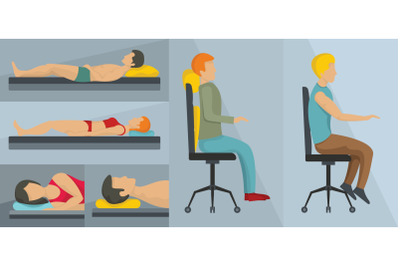 Orthopedic pillow banner concept set, flat style