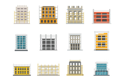 Scaffolding construction icons set, flat style