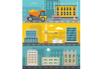 Scaffolding bild banner concept set, flat style