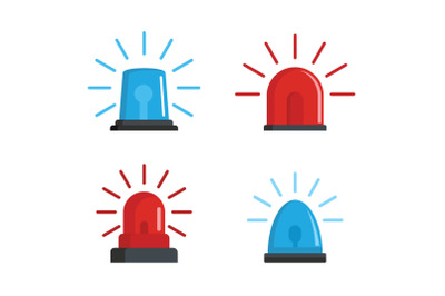 Flasher siren red and blue icons set, flat style