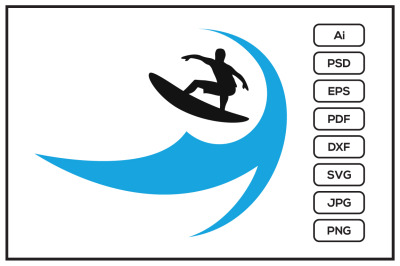 Surfing silhouette character design illustration