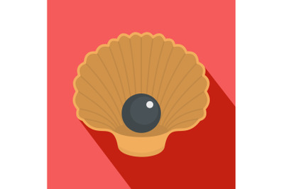 Shell with pearl icon, flat style