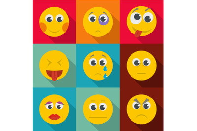 Emotional instability icons set, flat style