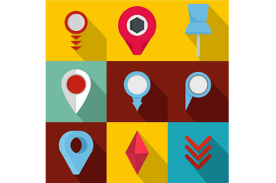 Meeting point icons set, flat style