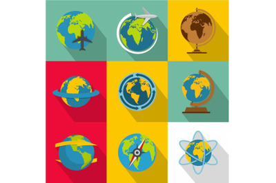 Planetary environment icons set, flat style