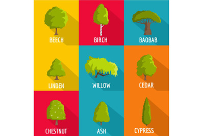 Log icons set, flat style