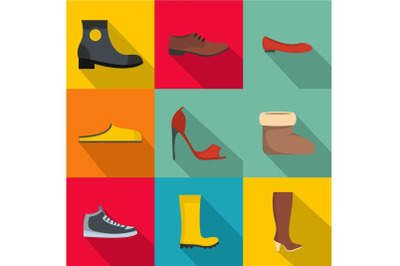 Convenient footwear icons set, flat style
