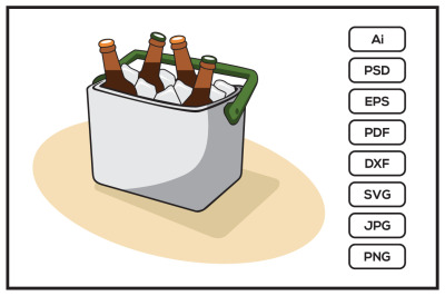 Cartoon icebox with beer bottles design illustration