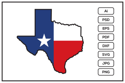 Texas map with flag design illustration