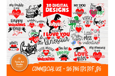 Kids Valentine&#039;s SVG Bundle, Valentines Svg, Dinosaur Valentine, Svg for Cricut