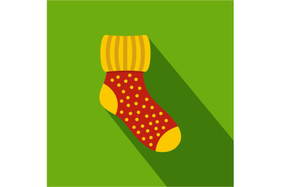 Woolen sock icon, flat style
