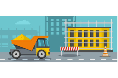 Lorry for construction banner horizontal, flat style