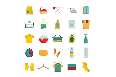 Laundry service icons set, flat style