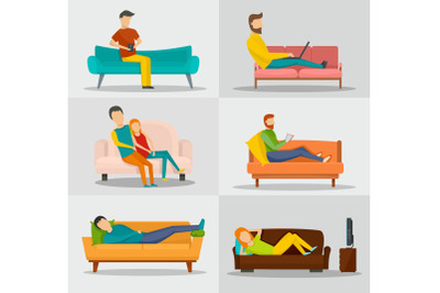 Sofa chair couch banner concept set, flat style