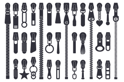 Zipper fasteners. Clothing zipper pullers silhouettes&2C; closed zipper l