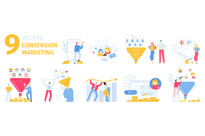 Conversion marketing illustration set. Attracting new customers, clien